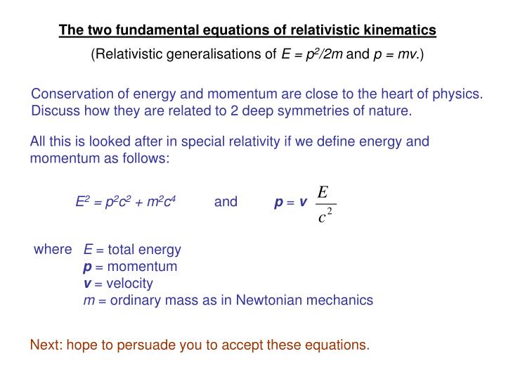 special relativity equations